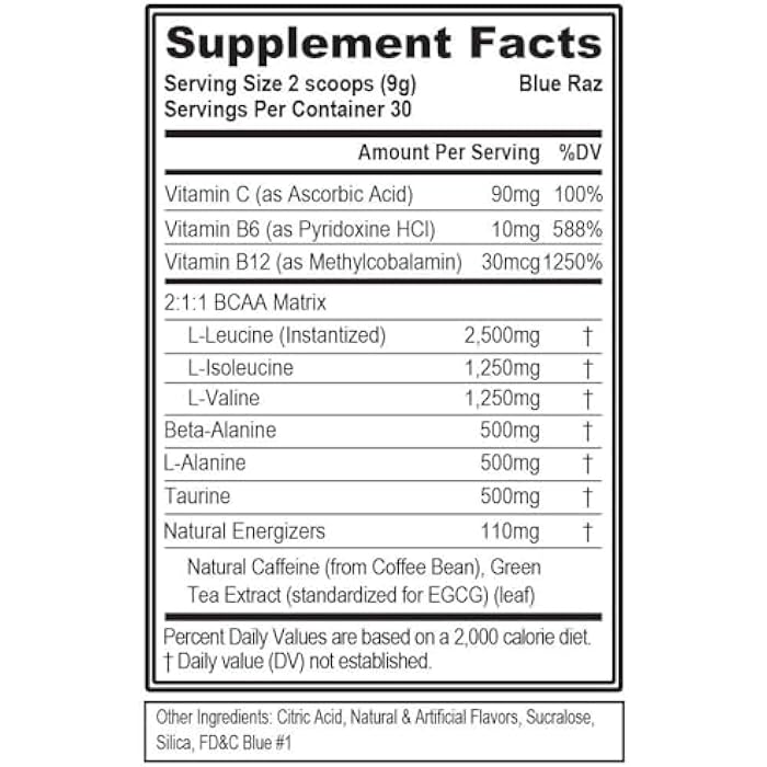 Evlution EVL BCAAs Amino Acids Powder - BCAA Energy Pre Workout Powder for Muscle Recovery Lean Growth and Endurance - Rehydrating Post Workout Recovery Drink with Natural Caffeine - Blue Raz - Image 2