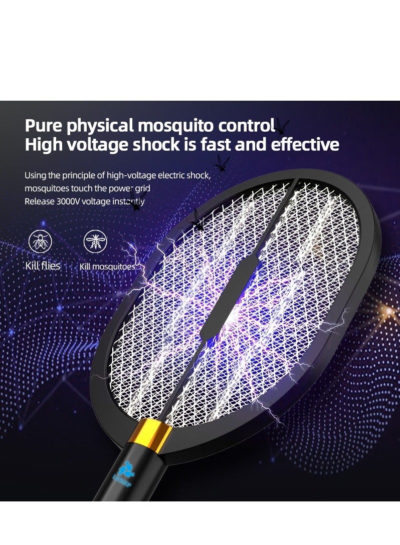 ليشب 3000V محمولة باليد فخ ذبابة، 3 طبقة واقية شبكة مبيد مضرب لغرفة النوم المنزلية مكتب المطبخ الفناء الخلفي في الهواء الطلق في الهواء الطلق مع قاعدة شحن أعلى وجدار قاعدة الشحن - Image 4