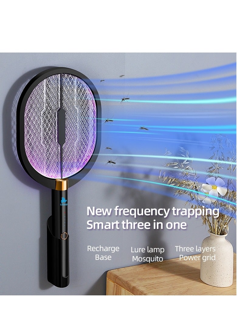 ليشب 3000V محمولة باليد فخ ذبابة، 3 طبقة واقية شبكة مبيد مضرب لغرفة النوم المنزلية مكتب المطبخ الفناء الخلفي في الهواء الطلق في الهواء الطلق مع قاعدة شحن أعلى وجدار قاعدة الشحن - Image 3