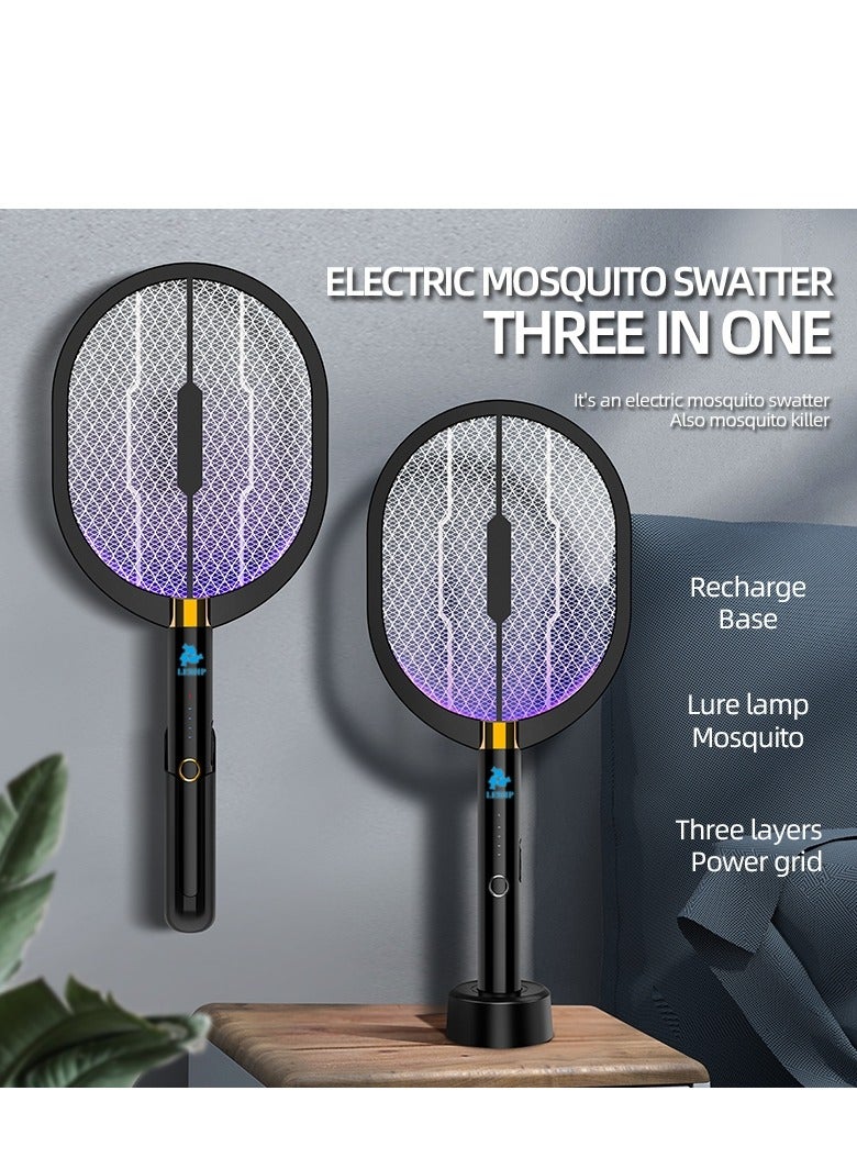 ليشب 3000V محمولة باليد فخ ذبابة، 3 طبقة واقية شبكة مبيد مضرب لغرفة النوم المنزلية مكتب المطبخ الفناء الخلفي في الهواء الطلق في الهواء الطلق مع قاعدة شحن أعلى وجدار قاعدة الشحن - Image 2