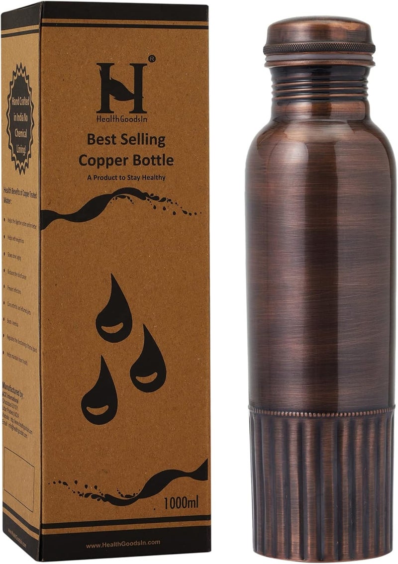 HealthGoodsIn Pure Copper Bottle PREMIUM ANTIQUE Finish 950 Ml 3212 Fl Oz Capacity For Ayurveda Health Benefits - Image 1