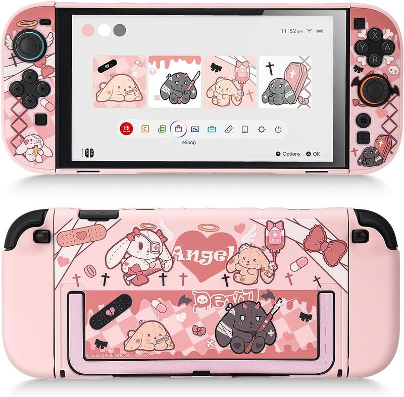 GeekShare غلاف وقائي من متوافق مع Switch 2، علبة قابلة للإرساء كرتونية كايوية لـ Switch 2، غلاف بتصميم مضاد للخدش وامتصاص الصدمات (أرنب القوطية) - Image 1