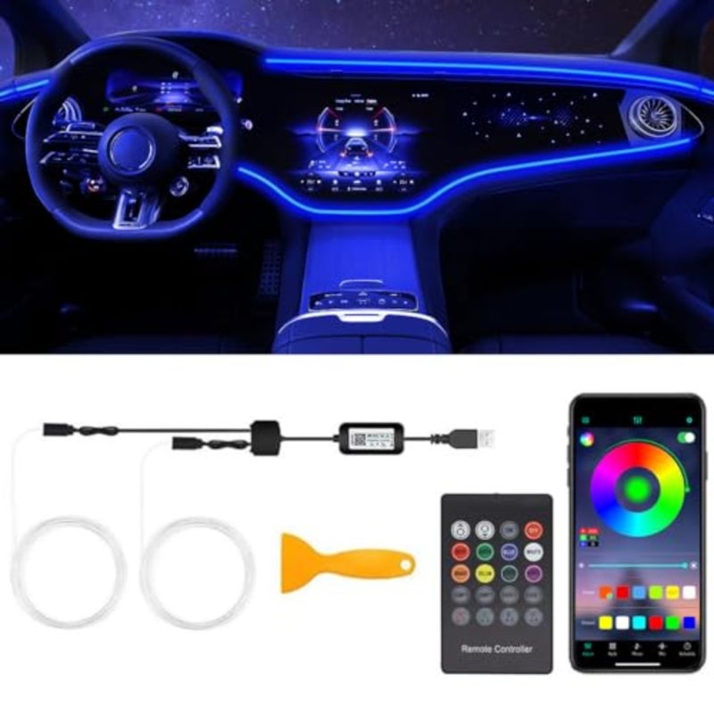 Interior Car LED Strip Lights with Wireless APP and Remote Control, RGB 2 in 1 Car Ambient Lighting Kit with 158 Inches Fiber Optic, Inside Neon Dash Strip with Music Mode - Image 1