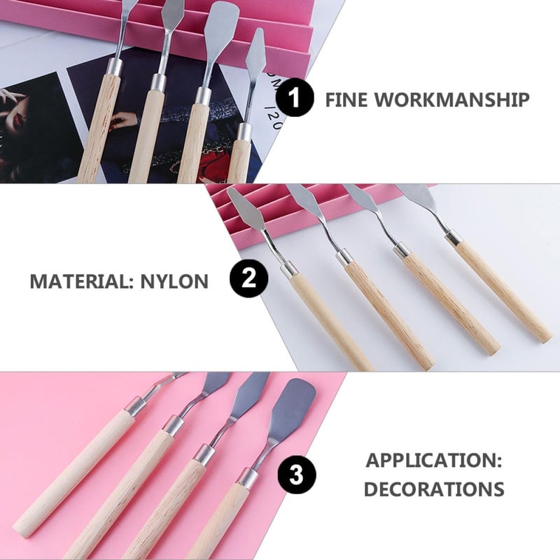 WOONEKY 4 Pcs Palette Knives and Paint Scrapers Set with Wooden Handles for Oil Painting and Lipstick Mixing, Art Painting Supplies for Artists and DIY Makeup Crafting - Image 3