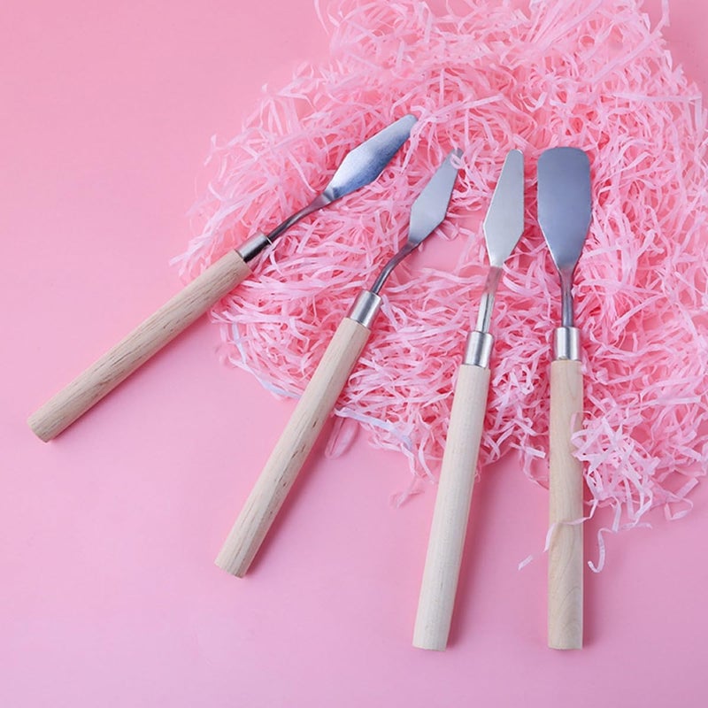 WOONEKY 4 Pcs Palette Knives and Paint Scrapers Set with Wooden Handles for Oil Painting and Lipstick Mixing, Art Painting Supplies for Artists and DIY Makeup Crafting - Image 5
