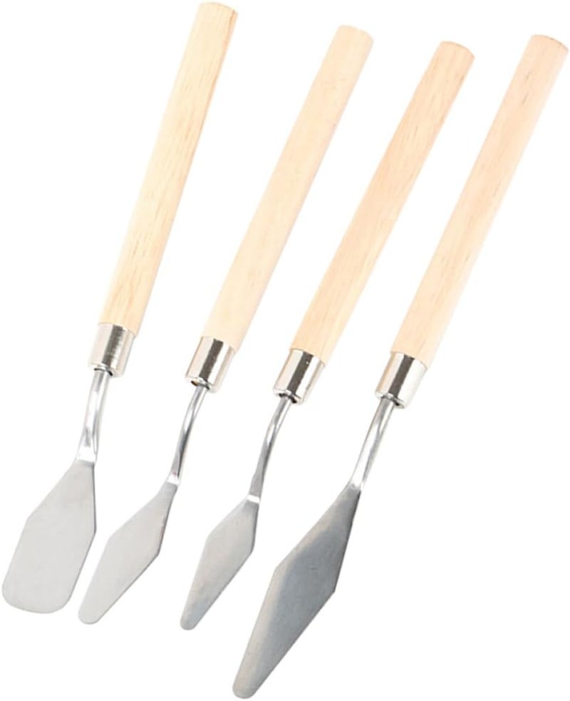 WOONEKY 4 Pcs Palette Knives and Paint Scrapers Set with Wooden Handles for Oil Painting and Lipstick Mixing, Art Painting Supplies for Artists and DIY Makeup Crafting - Image 1