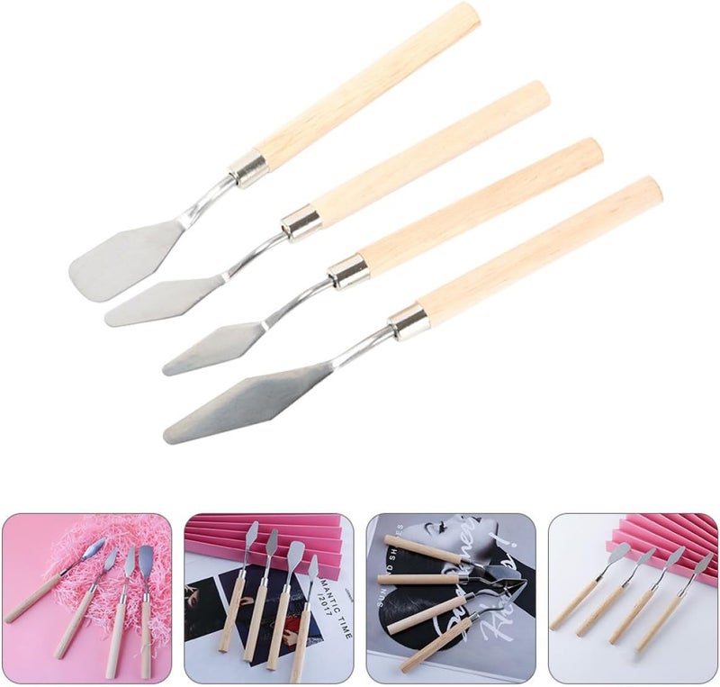 WOONEKY 4 Pcs Palette Knives and Paint Scrapers Set with Wooden Handles for Oil Painting and Lipstick Mixing, Art Painting Supplies for Artists and DIY Makeup Crafting - Image 4