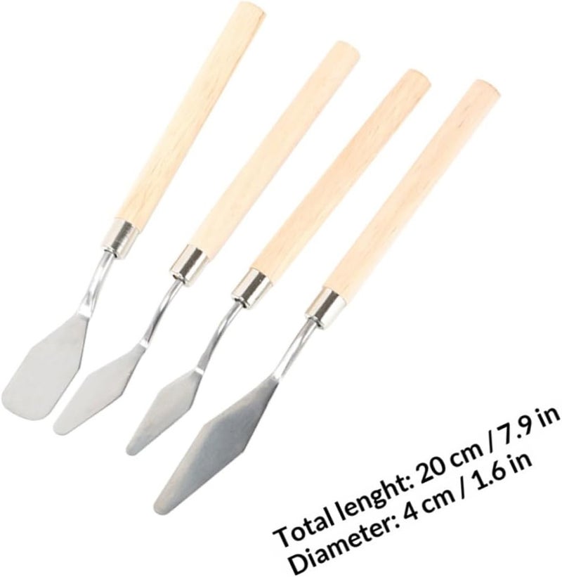 WOONEKY 4 Pcs Palette Knives and Paint Scrapers Set with Wooden Handles for Oil Painting and Lipstick Mixing, Art Painting Supplies for Artists and DIY Makeup Crafting - Image 2
