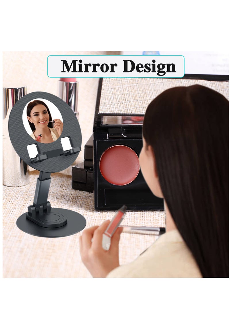 Excefore Foldable Aluminum Alloy Cell Phone Stand for Desk,Adjustable Phone Holder iPhone Holder Stand with Mirror Rotatable Cellphone Stand Compatible with All Smartphones iPhone11-14/Max/Ultra Tablet 4-10in - Image 2