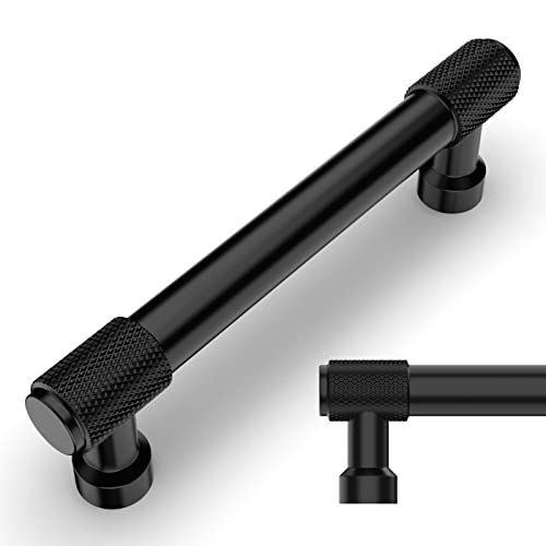 Amerdeco 10 Pack Matte Black Knurled Cabinet Pulls 3-3/4 Inch(96mm) Hole Center Kitchen Handles Drawer Pulls Cabinet Hardware ZH0034 - Image 1