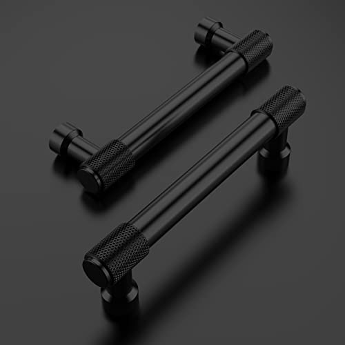 Amerdeco 10 Pack Matte Black Knurled Cabinet Pulls 3-3/4 Inch(96mm) Hole Center Kitchen Handles Drawer Pulls Cabinet Hardware ZH0034 - Image 2