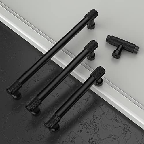 Amerdeco 10 Pack Matte Black Knurled Cabinet Pulls 3-3/4 Inch(96mm) Hole Center Kitchen Handles Drawer Pulls Cabinet Hardware ZH0034 - Image 3