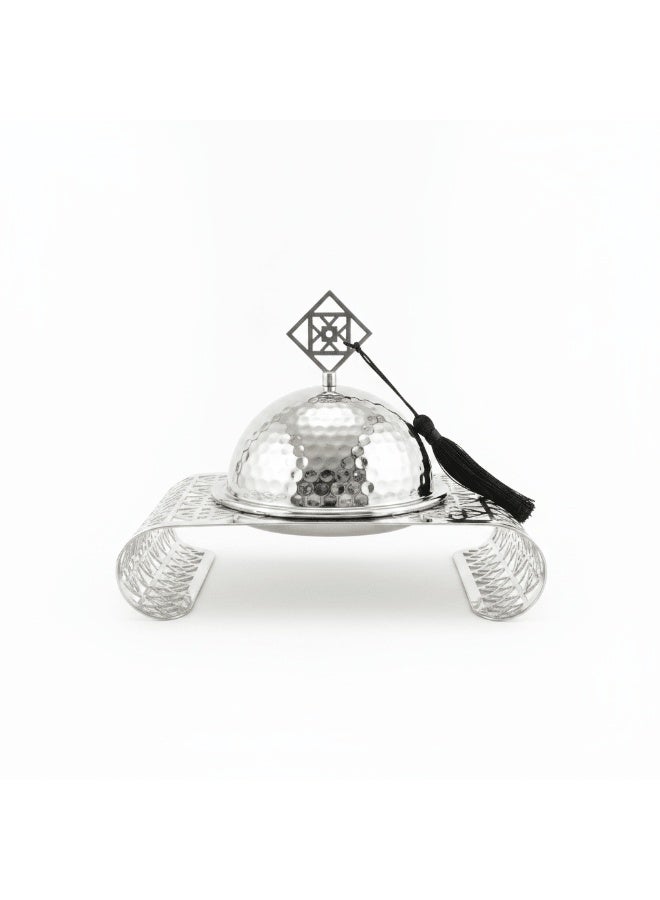 AKDC Silver Metal Candy Bowl with Filigree Base and Dome Lid - Image 1