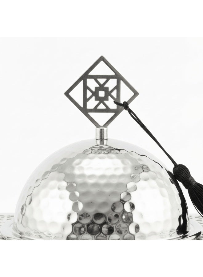 AKDC Silver Metal Candy Bowl with Filigree Base and Dome Lid - Image 3