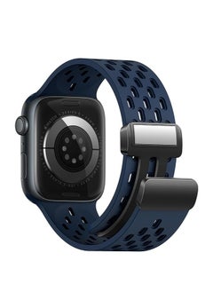 TenTech Breathable Silicone Sports Watch Band with Magnetic Clasp for Apple Watch Ultra/Ultra 2, Size 49mm 45mm 44mm 42, Soft Band for iWatch Series 9/8/7/6/5/4/3/2 /1/SE – navy blue