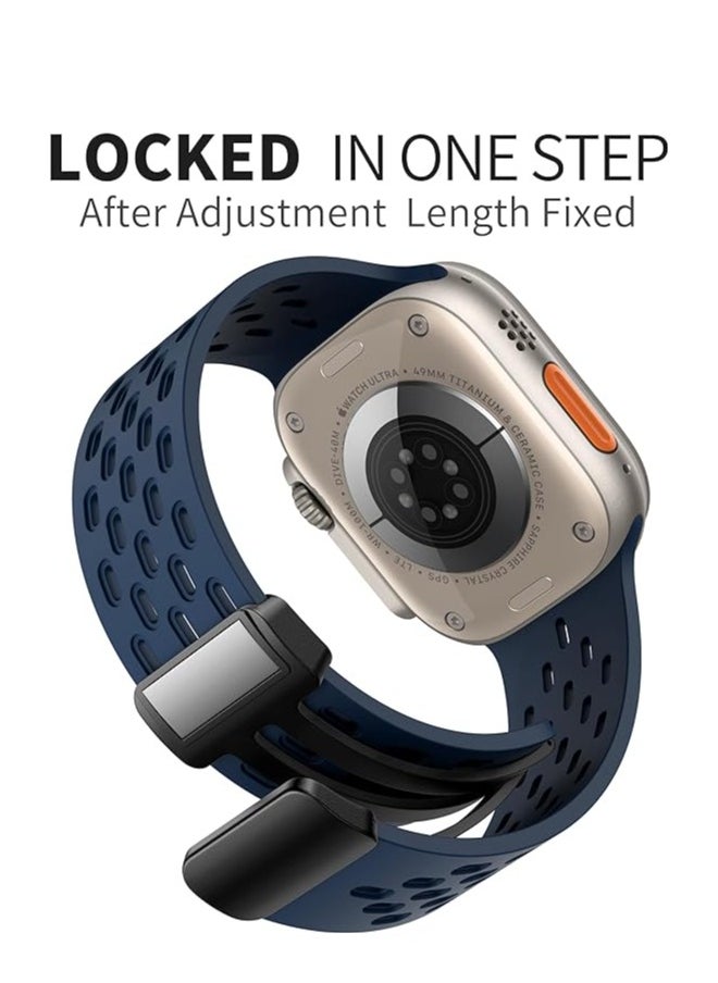 ten.tech - TenTech Breathable Silicone Sports Watch Band with Magnetic Clasp for Apple Watch Ultra/Ultra 2, Size 49mm 45mm 44mm 42, Soft Band for iWatch Series 9/8/7/6/5/4/3/2 /1/SE – navy blue - Image 1