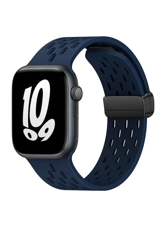 ten.tech - TenTech Breathable Silicone Sports Watch Band with Magnetic Clasp for Apple Watch Ultra/Ultra 2, Size 49mm 45mm 44mm 42, Soft Band for iWatch Series 9/8/7/6/5/4/3/2 /1/SE – navy blue - Image 1