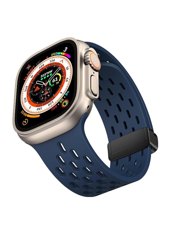 ten.tech - TenTech Breathable Silicone Sports Watch Band with Magnetic Clasp for Apple Watch Ultra/Ultra 2, Size 49mm 45mm 44mm 42, Soft Band for iWatch Series 9/8/7/6/5/4/3/2 /1/SE – navy blue - Image 1