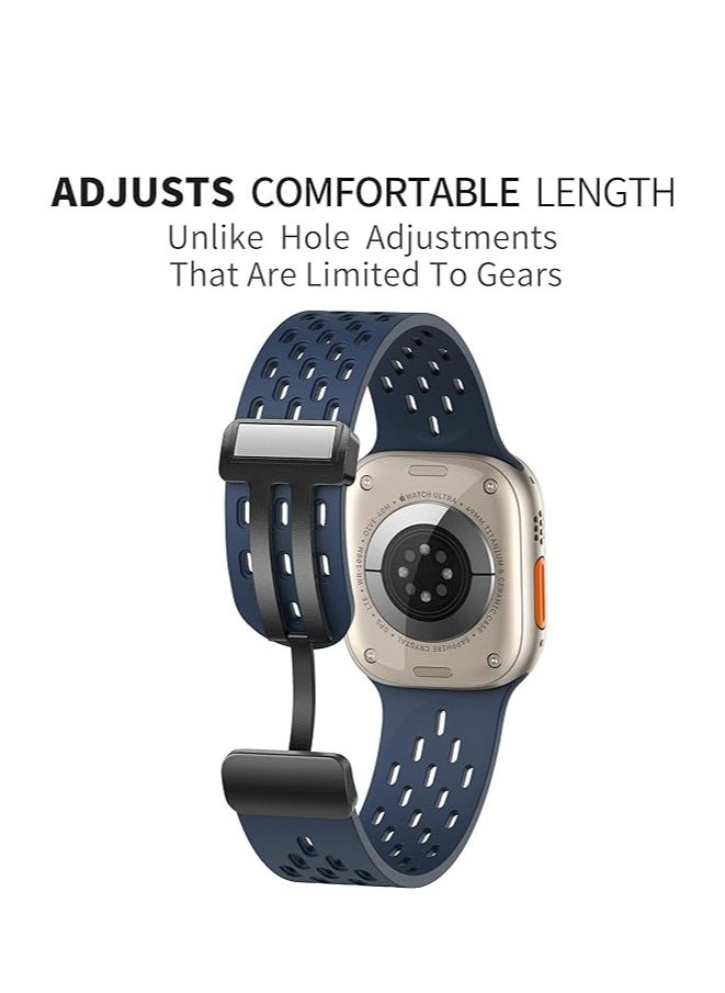 ten.tech - TenTech Breathable Silicone Sports Watch Band with Magnetic Clasp for Apple Watch Ultra/Ultra 2, Size 49mm 45mm 44mm 42, Soft Band for iWatch Series 9/8/7/6/5/4/3/2 /1/SE – navy blue - Image 1