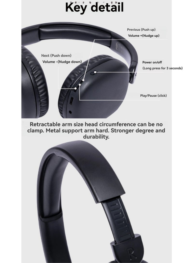 Wh280-Black Hybrid Active Noise Cancelling Headphones, Wireless Over-Ear Headphones, High-Resolution Audio, Heavy Bass, Multi-Function Plug-In Wireless High-Value Headphones, Customizable Via App - Image 3