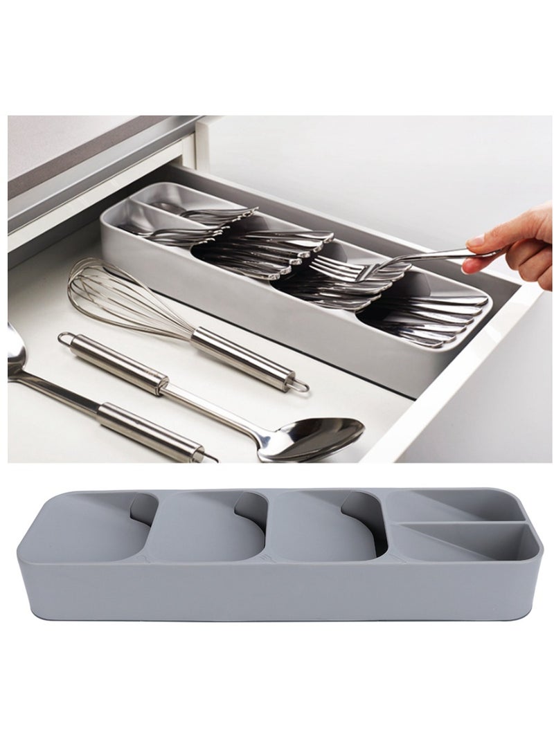 Kitchen Drawer Organizer Tray Cutlery Knife Spoon Separation Organizing Storage Box Grey - Image 2