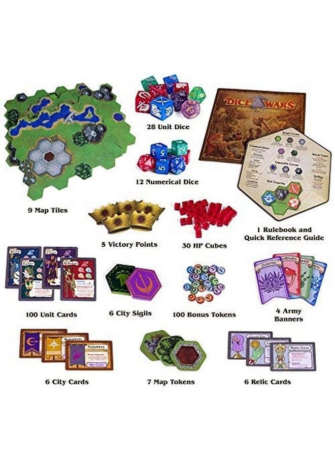Wiz Dice - Dice Wars: Heroes Of Polyhedra Tabletop Strategy Board Game For 24 Players With Illustrated Cards Miscellaneous Dice Set And A Large Modular Hex Grid Ages 14 And Up 11 X 10 X 4 - Image 1