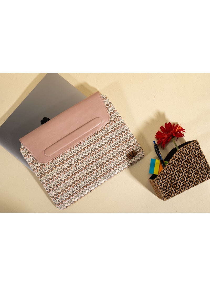 Avake Blush Bloom Raffia Lightweight Sustainable Laptop Sleeve Bag - Image 1