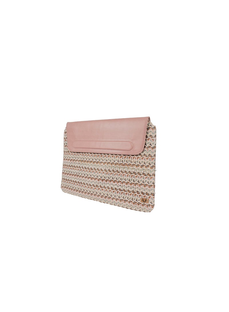 Avake Blush Bloom Raffia Lightweight Sustainable Laptop Sleeve Bag - Image 5