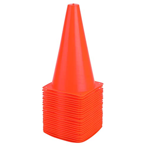 Fragraim 9 Inch Plastic Training Traffic Cones, Sport Cones, Agility Field Marker Cones for Soccer Basketball Football Drills Training, Outdoor Activity or Events - Set of 24, Orange - Image 1