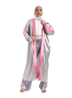 Rose Trims Over Silver Silk Cardigan With Elastic Cuffs