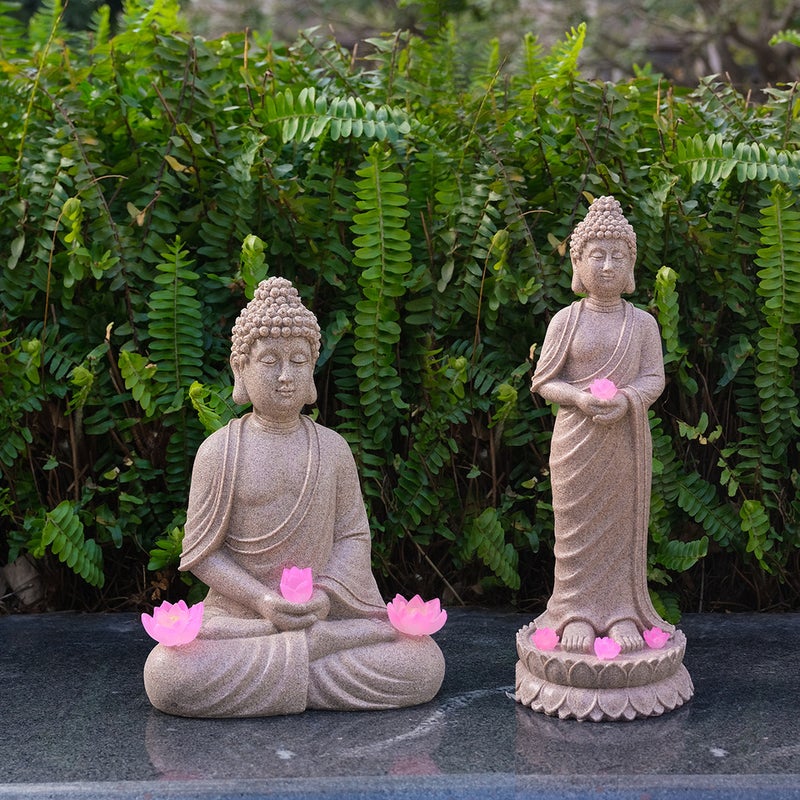 Buddha Figurine Chinese Zen Garden Statue Solar Garden Light for Landscape Decor Resin - Image 4