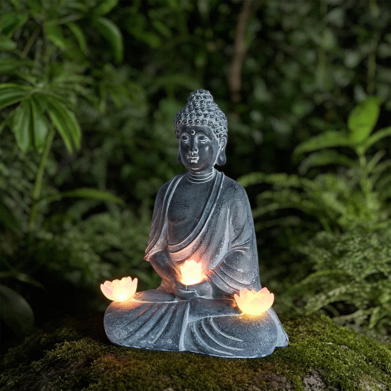 Buddha Figurine Chinese Zen Garden Statue Solar Garden Light for Landscape Decor Resin - Image 1