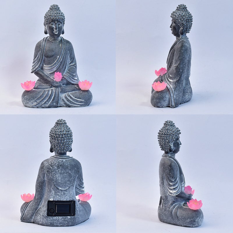 Buddha Figurine Chinese Zen Garden Statue Solar Garden Light for Landscape Decor Resin - Image 2