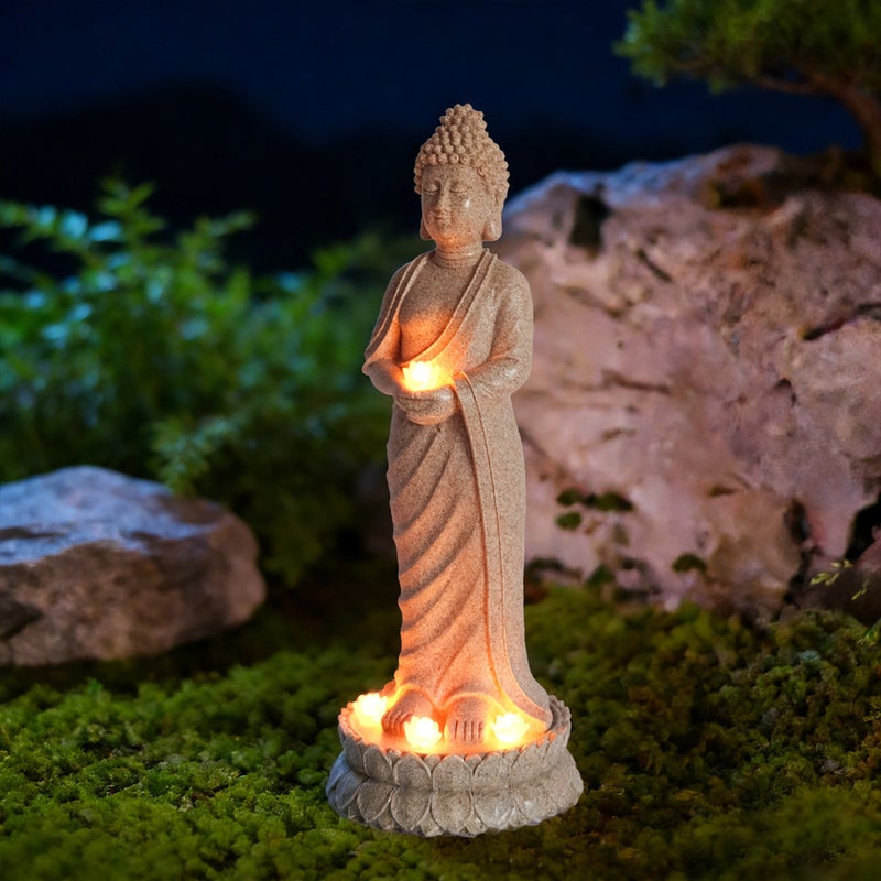 Buddha Figurine Chinese Zen Garden Statue Solar Garden Light for Landscape Decor Resin - Image 3