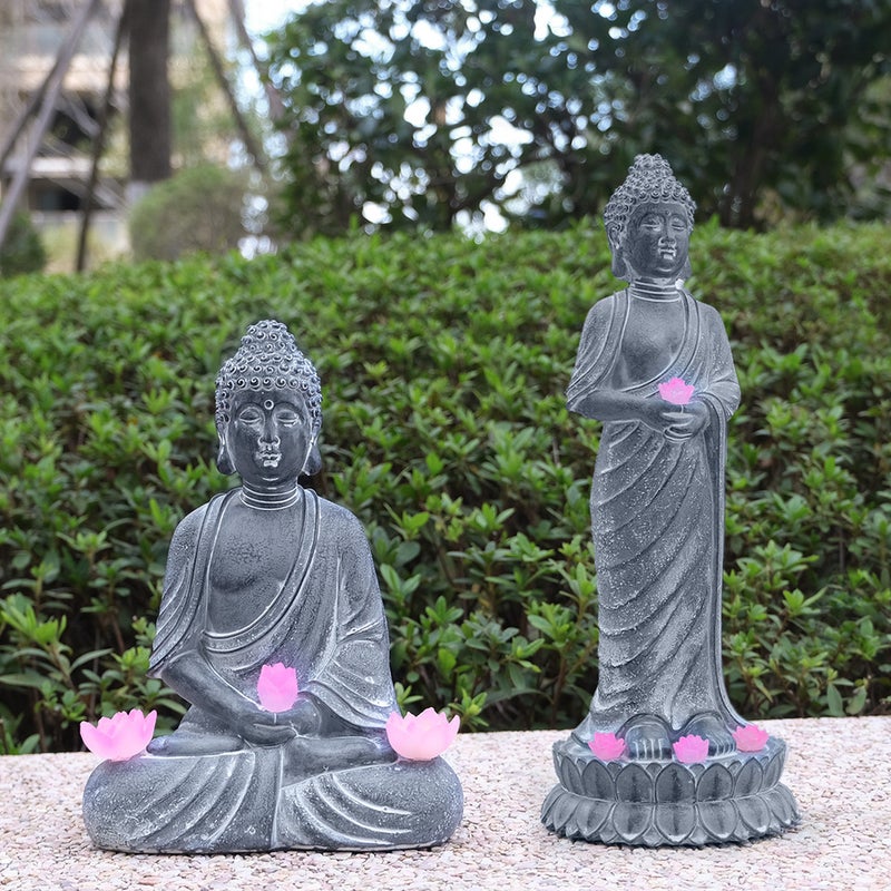 Buddha Figurine Chinese Zen Garden Statue Solar Garden Light for Landscape Decor Resin - Image 5