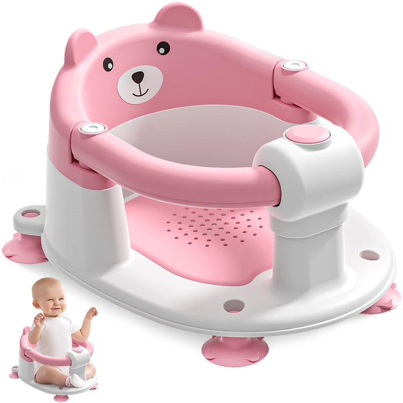 Himold Baby Bath Seat for Babies 6 Months & up, Non-Slip Toddler Bath Seats for Babies Sitting Up, Safe Infant & Newborn Bathtub Chair with 4 Suction Cups & Soft Cushion for Shower,Pink - Image 1