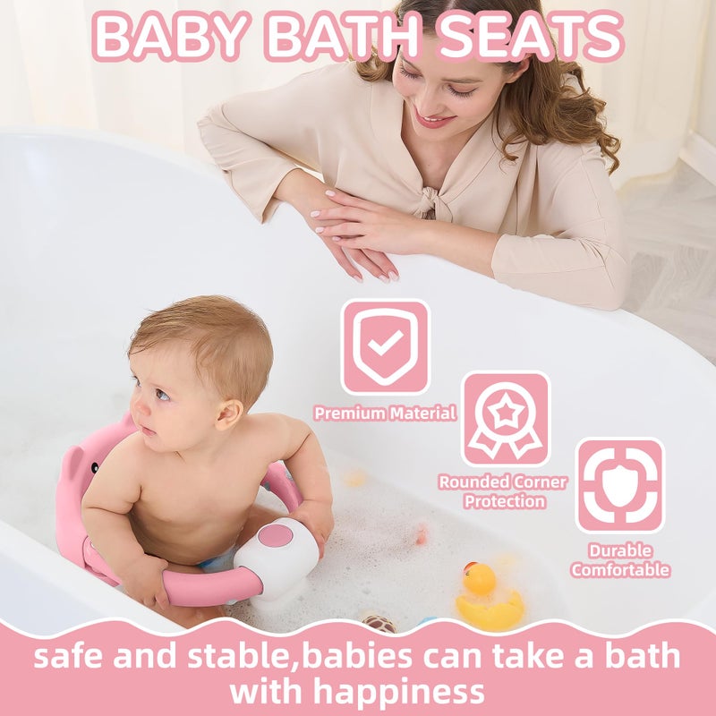 Himold Baby Bath Seat for Babies 6 Months & up, Non-Slip Toddler Bath Seats for Babies Sitting Up, Safe Infant & Newborn Bathtub Chair with 4 Suction Cups & Soft Cushion for Shower,Pink - Image 2