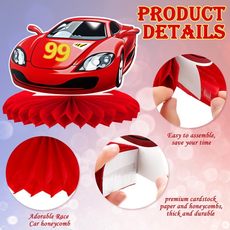 Inbagi 9 Pieces Race Car Party Decorations Race Car Honeycomb Centerpieces Party Table Decor Double-Sided Photo Booth Props for Birthday Supplies - Image 3