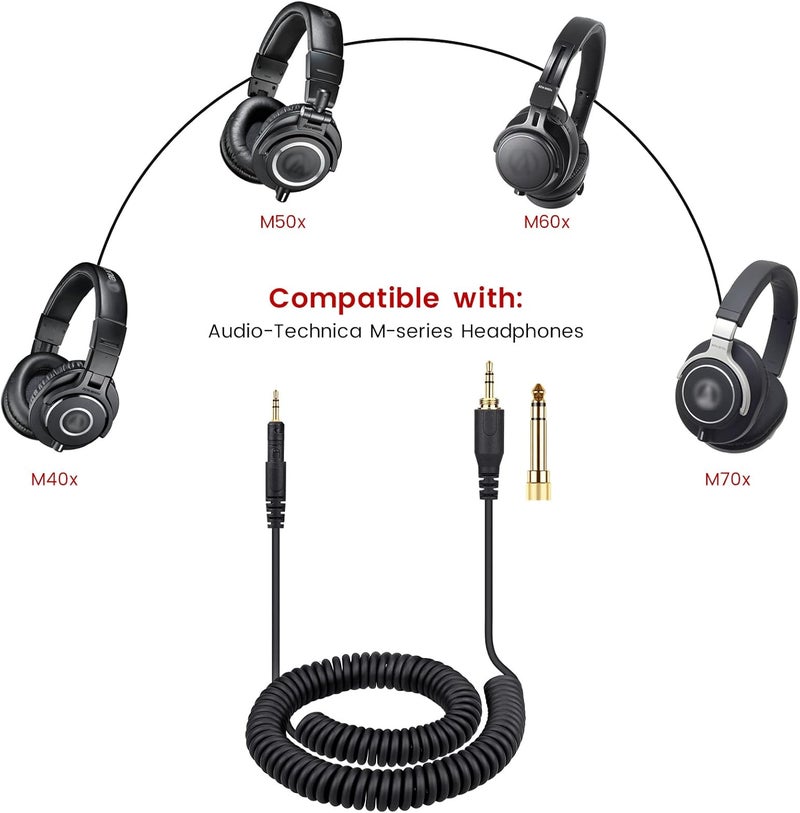 weishan كابل ويشان ATHM50x بديل لكابل AUX الملفوف لسماعات الرأس Audio Technica M40x M70x السلكية 25mm إلى 35mm18 سلك تمديد مع محول 635mm14 14 قدم - Image 2