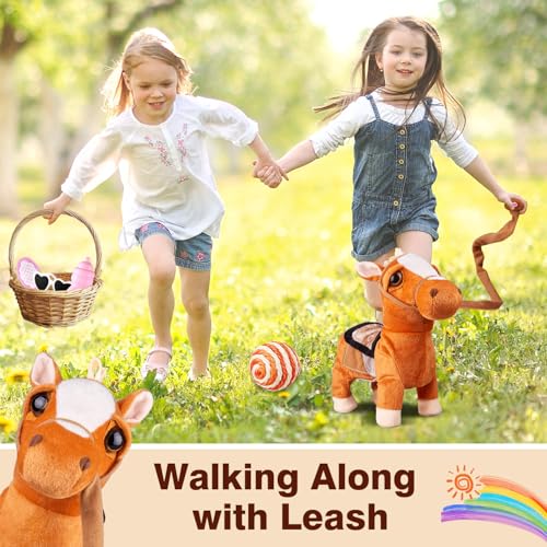Marsjoy Walking Pony Toy Musical Singing Dancing Plush Interactive Pony Walk Along Horse with Leash Plush Stuffed Animal Shaking Head Buttocks Toy for Boy & Girl Kid Ages 3+ H: 11.81" - Image 3