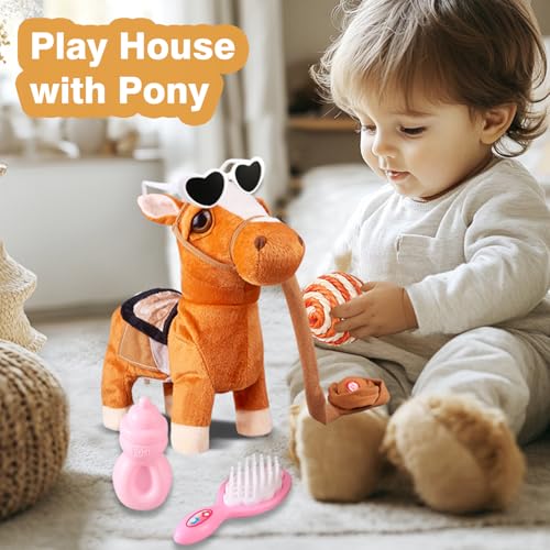 Marsjoy Walking Pony Toy Musical Singing Dancing Plush Interactive Pony Walk Along Horse with Leash Plush Stuffed Animal Shaking Head Buttocks Toy for Boy & Girl Kid Ages 3+ H: 11.81" - Image 5