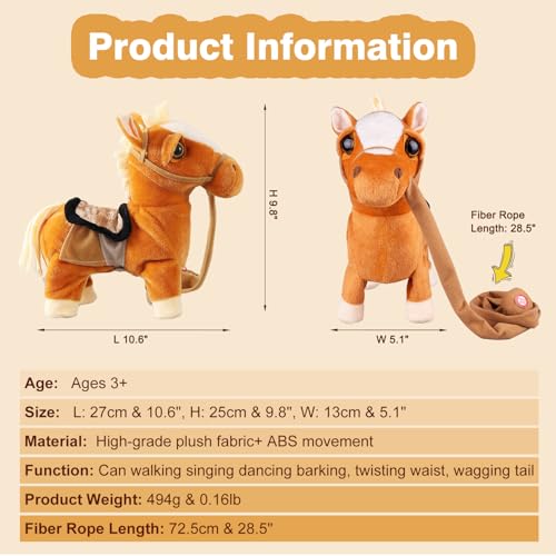 Marsjoy Walking Pony Toy Musical Singing Dancing Plush Interactive Pony Walk Along Horse with Leash Plush Stuffed Animal Shaking Head Buttocks Toy for Boy & Girl Kid Ages 3+ H: 11.81" - Image 4