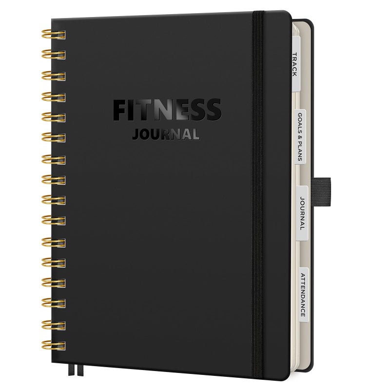 LOAPEM Workout Journal, Fitness Journal for Women & Men, A5 Workout Log Exercise, Fitness Trackers Plan Week With Goals, Calendar, Loss Weight Diet Training, Progress, Gym & Home Workouts (Black) - Image 1