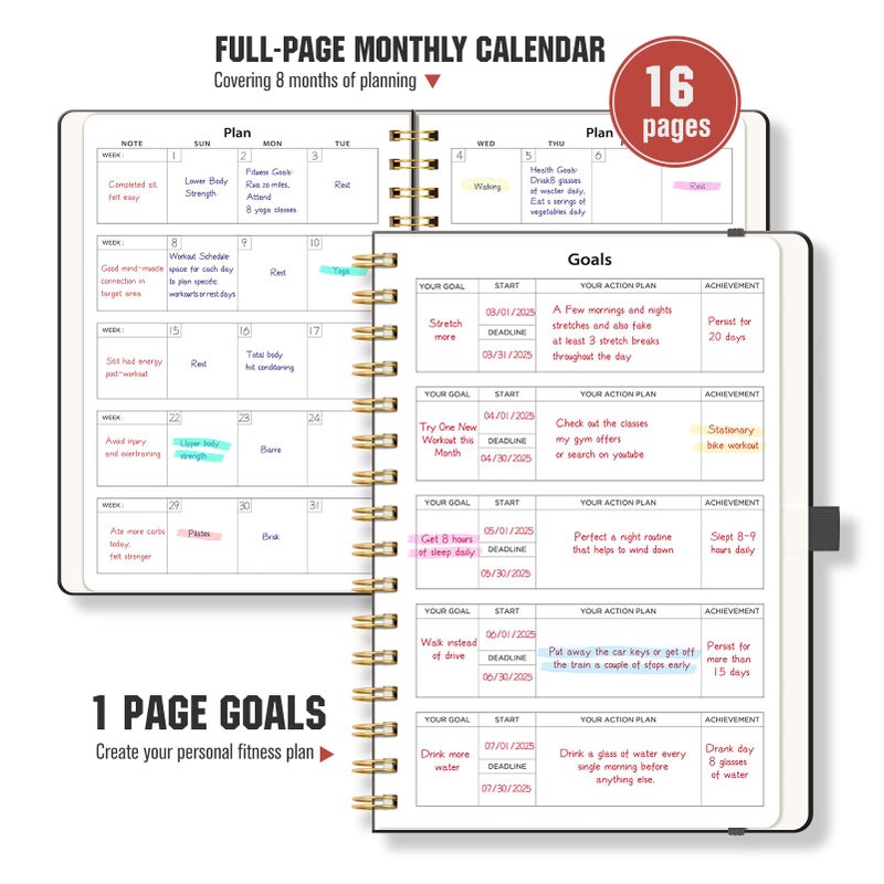 LOAPEM Workout Journal, Fitness Journal for Women & Men, A5 Workout Log Exercise, Fitness Trackers Plan Week With Goals, Calendar, Loss Weight Diet Training, Progress, Gym & Home Workouts (Black) - Image 3