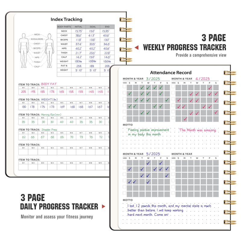 LOAPEM Workout Journal, Fitness Journal for Women & Men, A5 Workout Log Exercise, Fitness Trackers Plan Week With Goals, Calendar, Loss Weight Diet Training, Progress, Gym & Home Workouts (Black) - Image 2