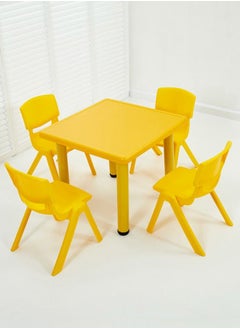 JSAITOYS Indoor 5 Pieces Yellow Color Furniture Set Plastic Table And Chair For Kids  - Image 1