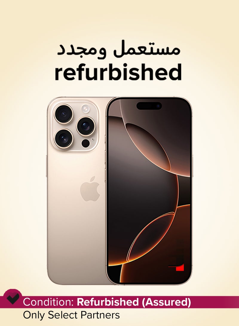 ابل  معاد تجديده - آيفون 16 برو 256 جيجابايت تيتانيوم صحراوي 5G مع فيس تايم - النسخة الدولية - Image 1