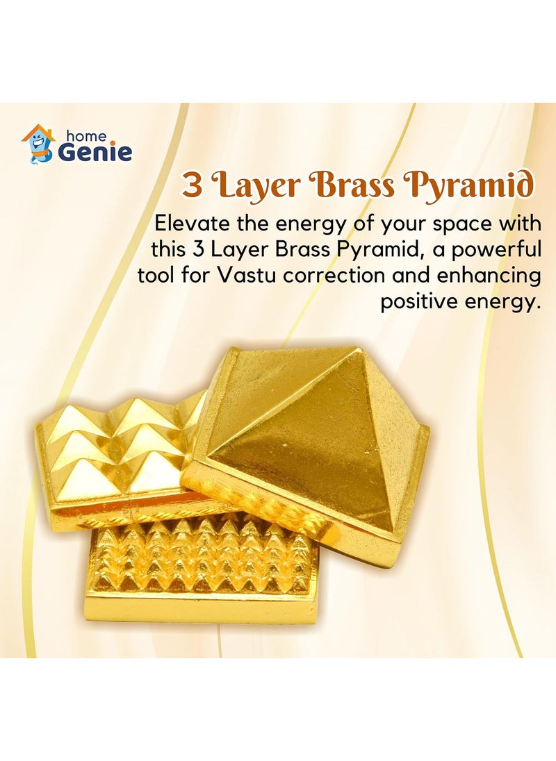 HOME GENIE HOME GENIE 3 Layer Brass Pyramid for Vastu Correction Positive Energy and Home Dcor Handmade Spiritual Tool 3x3cm  - Image 3