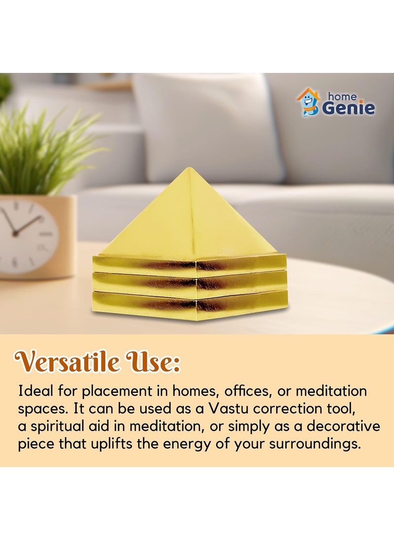 HOME GENIE HOME GENIE 3 Layer Brass Pyramid for Vastu Correction Positive Energy and Home Dcor Handmade Spiritual Tool 3x3cm  - Image 4