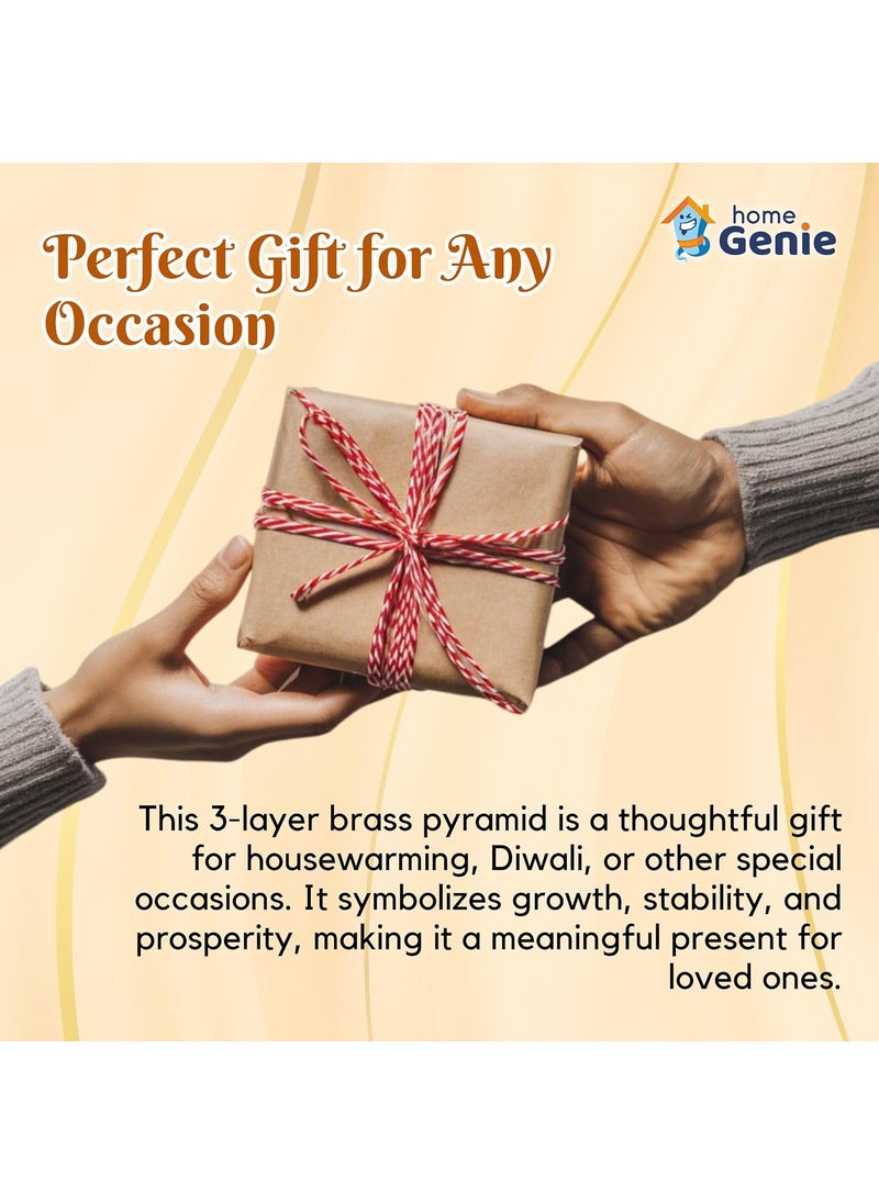 HOME GENIE HOME GENIE 3 Layer Brass Pyramid for Vastu Correction Positive Energy and Home Dcor Handmade Spiritual Tool 3x3cm  - Image 5